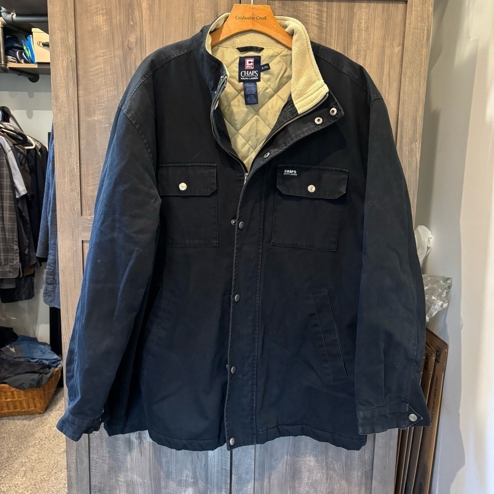 Chaps Ralph Lauren Men's XL Chore Field Jacket Canvas Black Quilt Lining